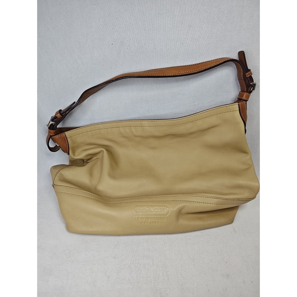 Coach Abby Duffle Bag Tan‎ Leather Slouchy Shoulder Hobo Purse Handbag F11991